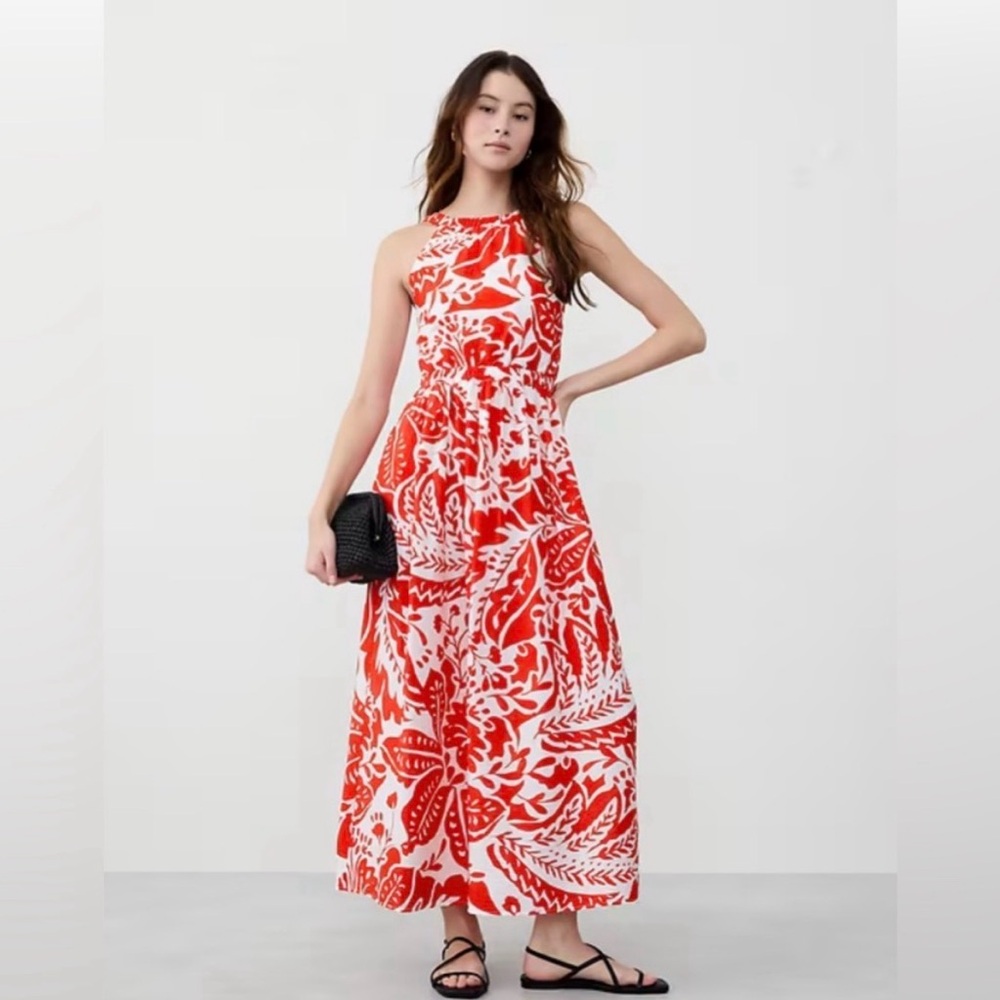 Banana Republic Red and White Floral Maxi Dress